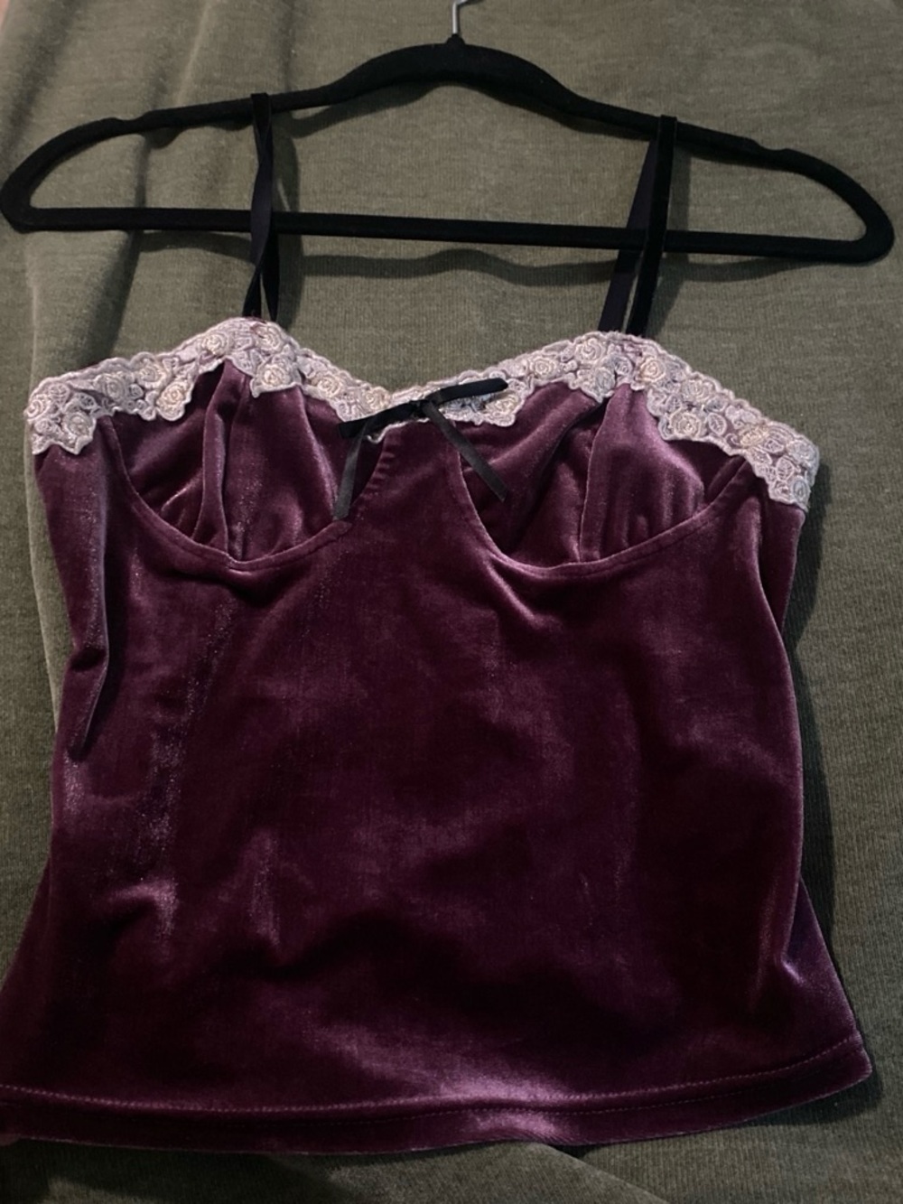 ROMWE Plum Velvet Cami with Cream Lace Trim